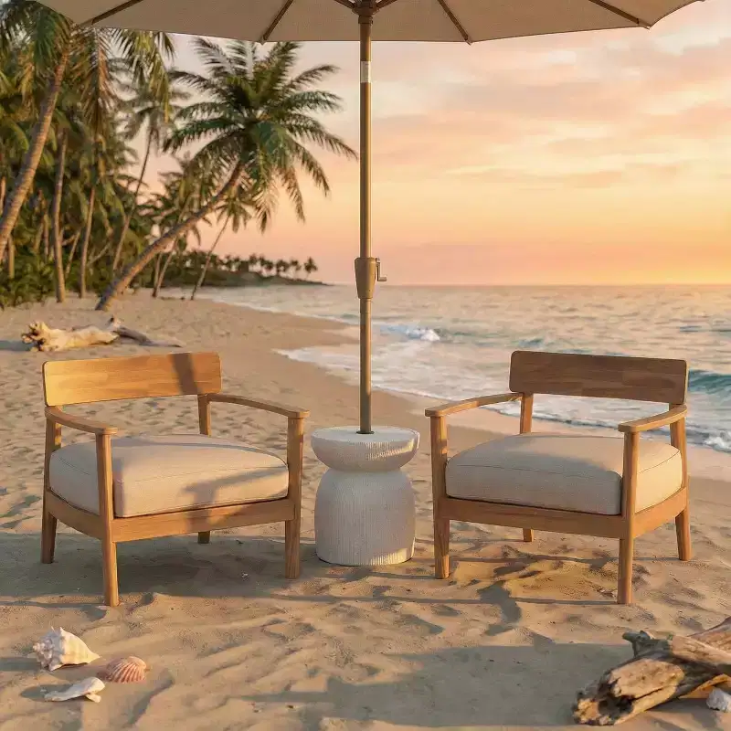 Christopher Knight Home Mallorca Patio 3 Piece Rustic Acacia Wood Club Chairs with Lightweight Concrete Umbrella Base