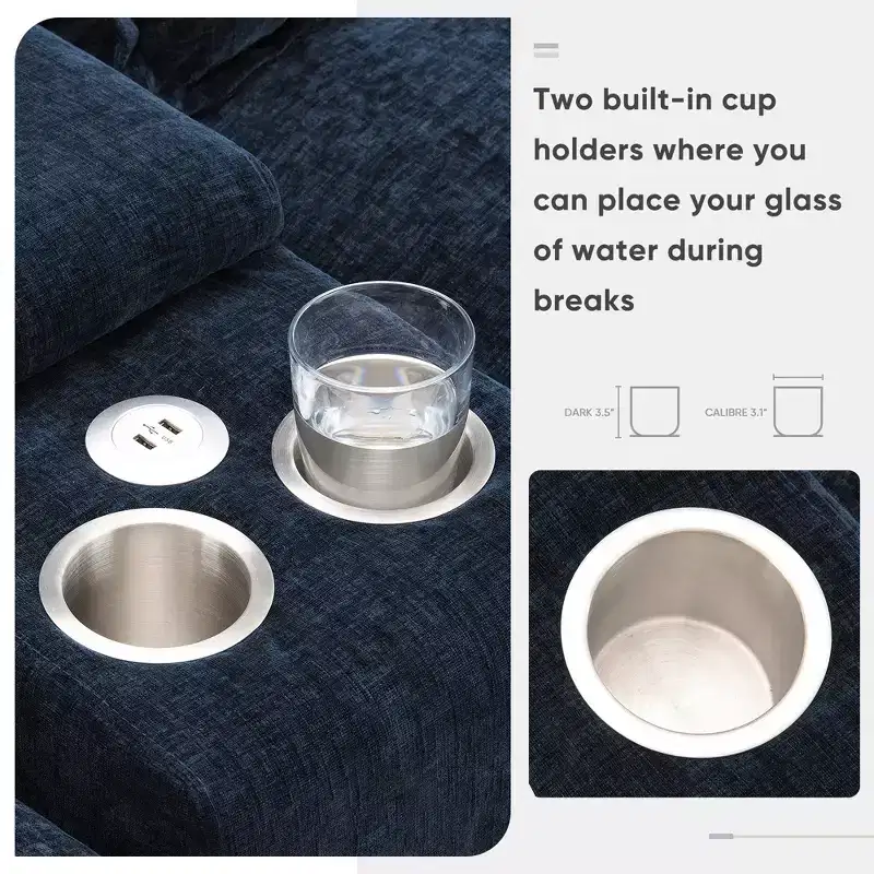 Whisen Modern Design Chenille U-shaped Sectional Sofa with Cup Holders and USB Charger