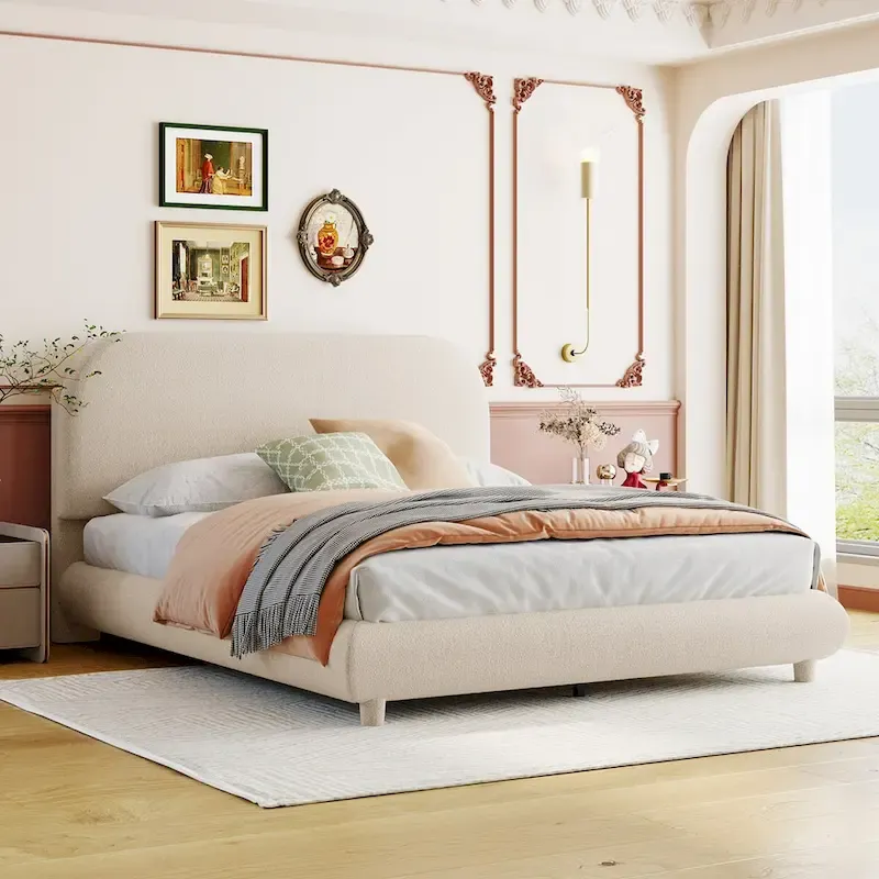 Teddy Fleece Full Size Upholstered Platform Bed with Thick Fabric