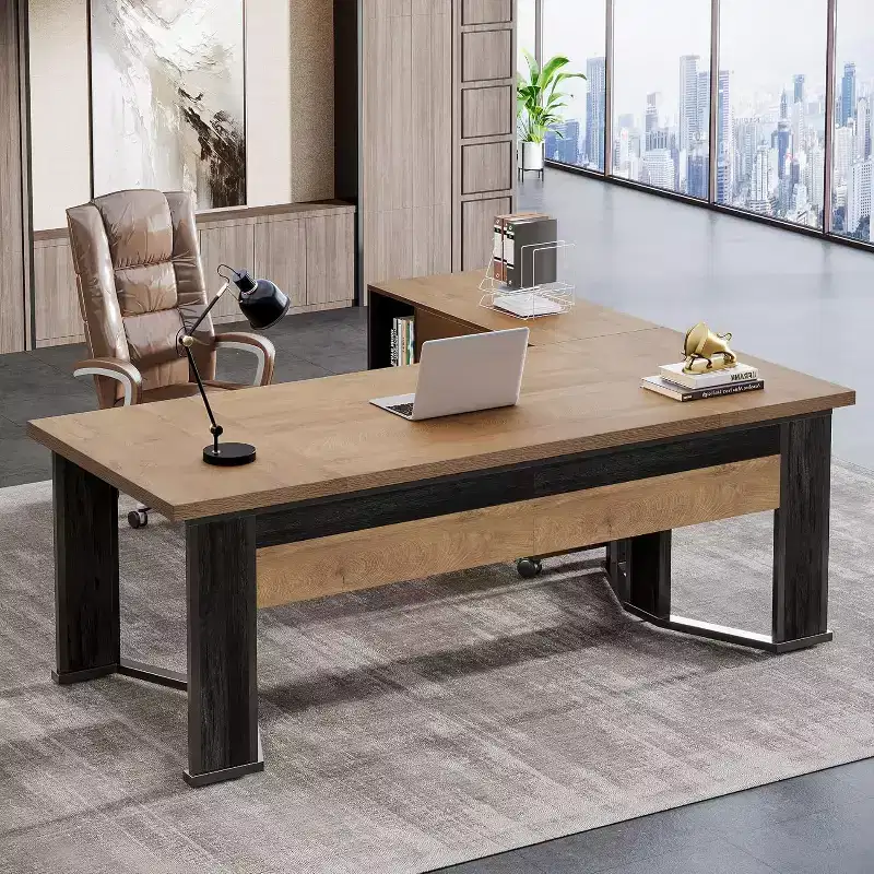 Lantine 70.86 Executive Desk with Mobile File Cabinet, Large L Shaped Computer Desk, Business Furniture Workstation for Home Office