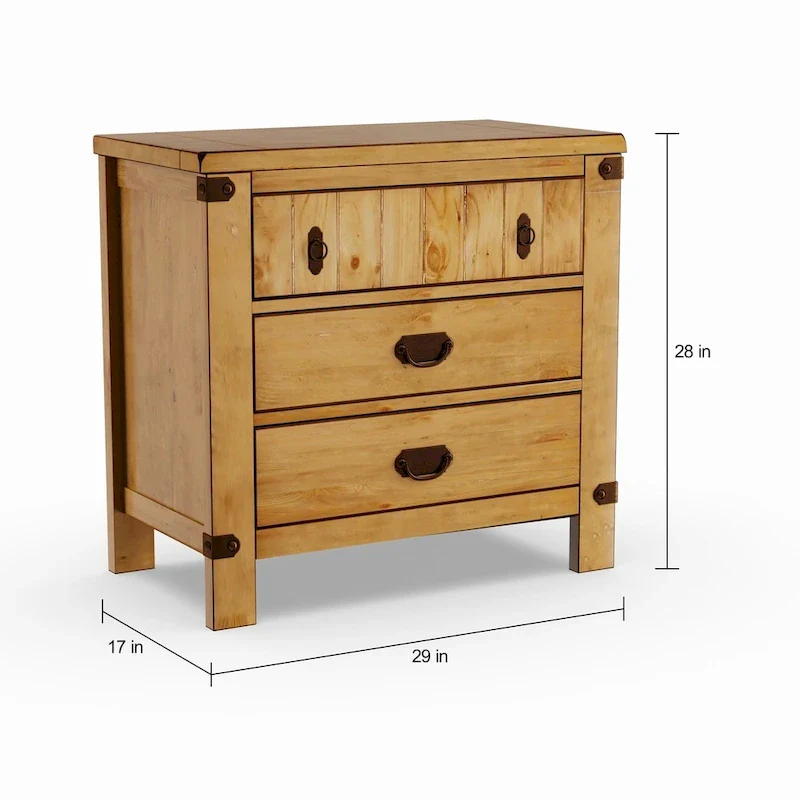 Country Wood 3-Drawer Nightstand with Built-In USB & Power Outlet