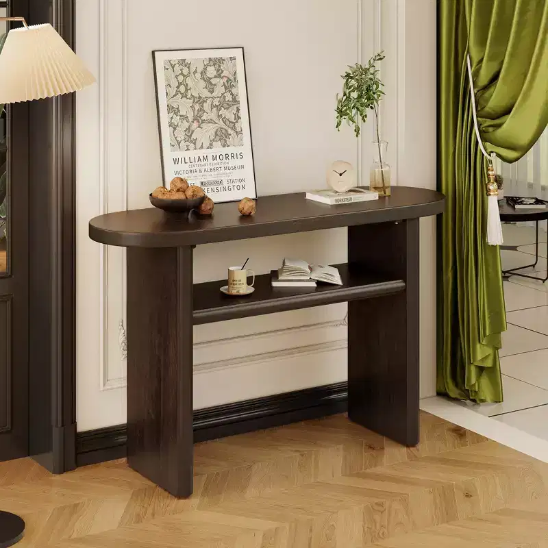 MAYEERTY Elegant Minimalist Console Table with Rounded Edges and Sturdy Shelf Design for Living Room Espresso