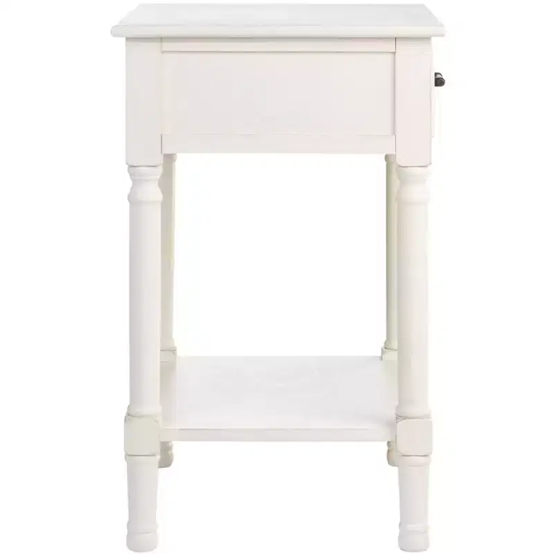 1-Drawer Accent Side Table with Herringbone Detail & Open Shelf, Distressed White