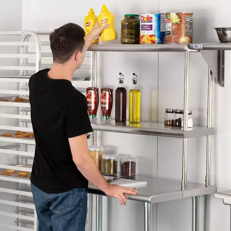 Stainless Steel Work Table with Backsplash & Wheels, Adjustable Under Shelf, for Kitchen, Restaurant, Laundry