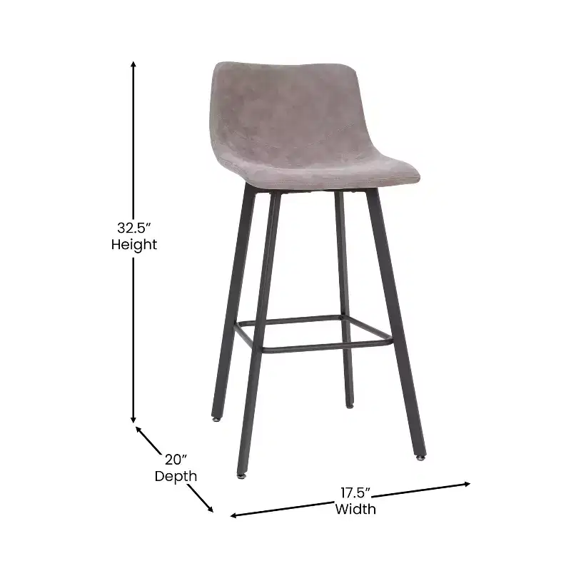 Merrick Lane Set of 2 Modern Upholstered Stools with Contoured, Low Back Bucket Seats and Iron Frames