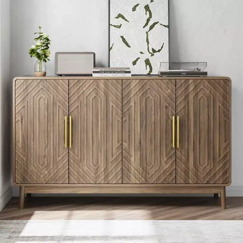 Carved Sideboard Buffet Cabinet with 4 Doors – Walnut
