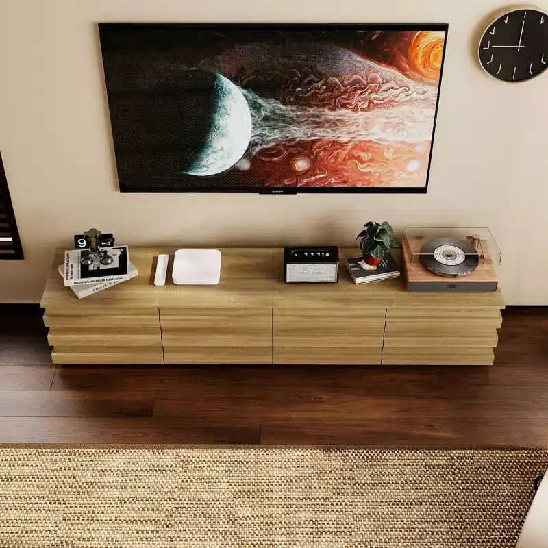 Famapy Modern Wood TV Console with Decorative Strips - Stylish Storage for Living Rooms