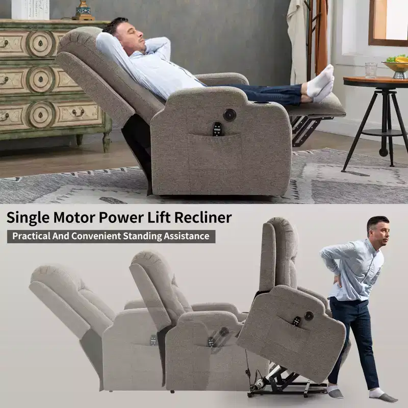 CLIHOME Up to 350 LBS Power Lift Recliner Chair, Heavy Duty Motion Mechanism with 8-Point Vibration Massage and Lumbar Heating