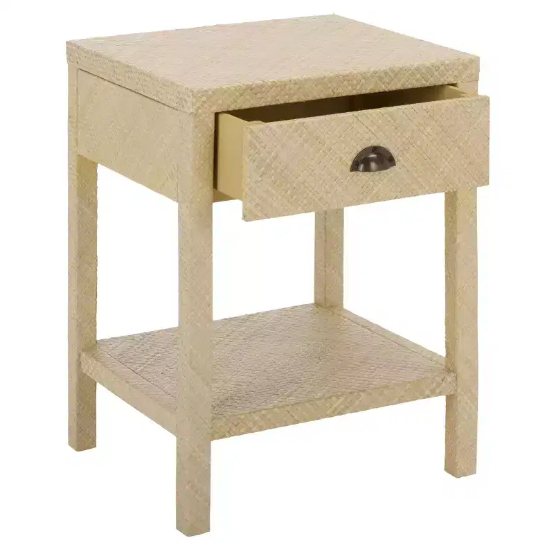 1-Drawer 1-Shelf Water Hyacinth Accent Table, Natural Finish, 16.94 lbs Capacity