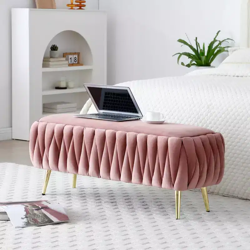 Storage Bench Entryway Bench End of Bed Bench Ottoman Upholstered Velvet Bedroom Bench Tufted Bench with Golden Legs 40 Black