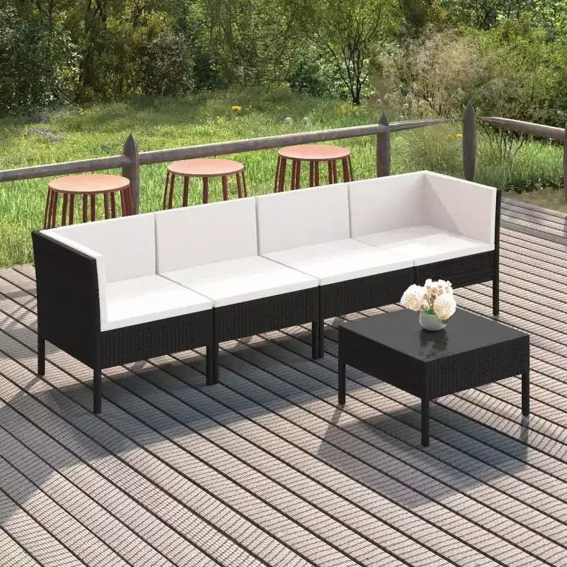 vidaXL Garden Lounge Set Patio Sectional Sofa Couch Outdoor Poly Rattan Black