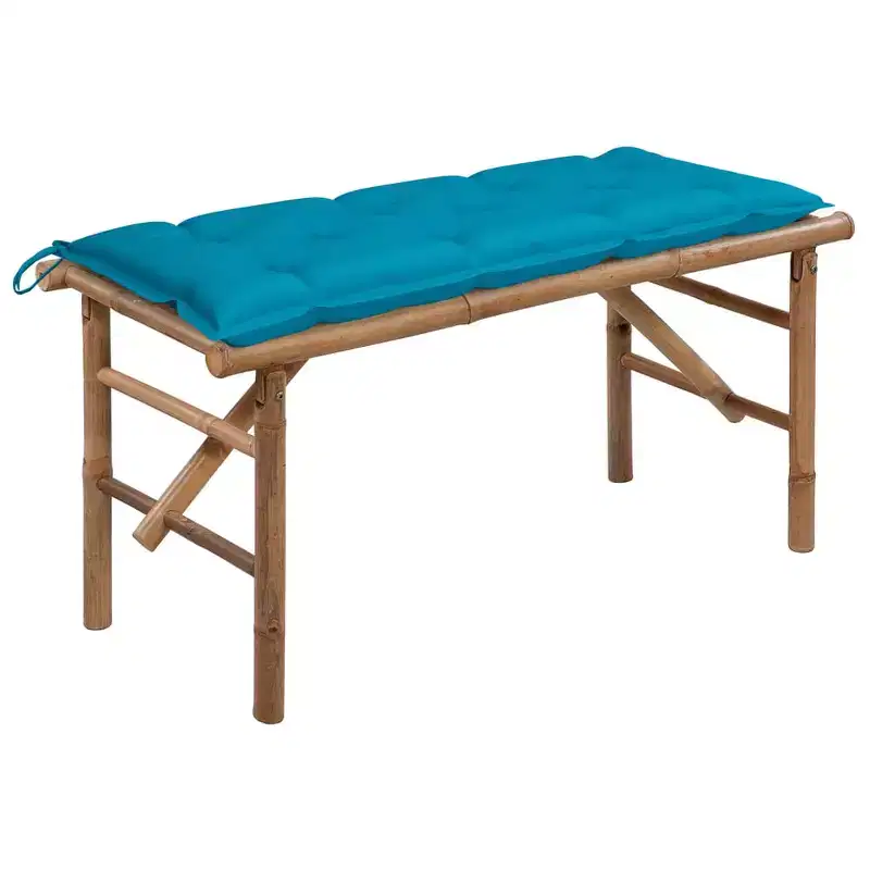 Garden Bench Light Blue Cushion Bamboo, Polyester 46.5 in