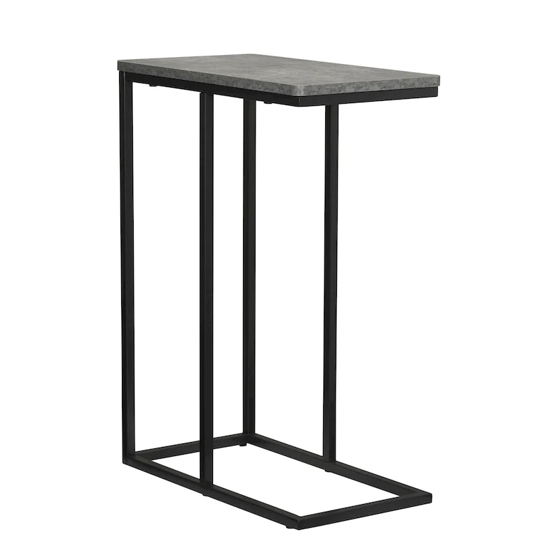 C-Shape Side Table, Faux Stone Top, Black Frame, Space-Saving Design