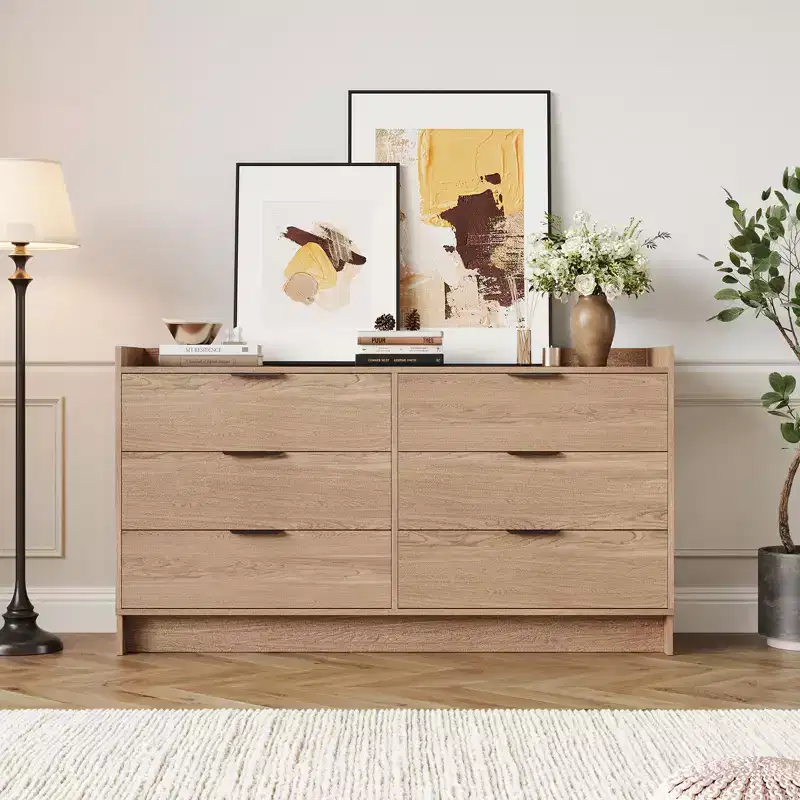 6 Drawer Dresser for Bedroom, 52.5 Modern Wooden Chest of Drawers, Closet Organizer & TV Stand for Living Room, Hallway and Bedroom Furniture
