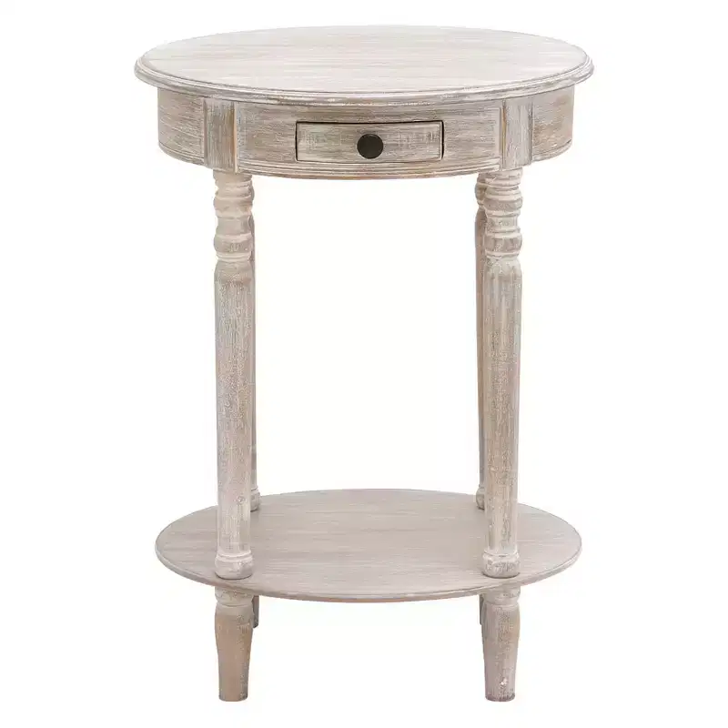 Olivia & May Wood Oval Accent Table Taupe: Farmhouse Style, Single Drawer, Indoor Use, Shelf Storage