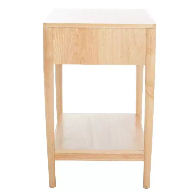 1-Drawer Rubberwood Nightstand with Open Shelf, Whitewash Finish, No Assembly
