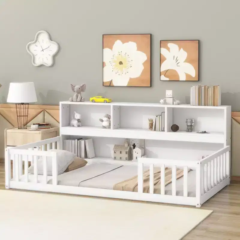 Full Bed Frame Soft-Close Drawers Solid Pine Wood No Box Spring Needed