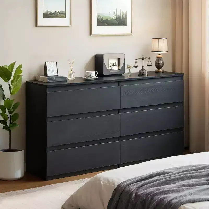 MAYEERTY 6 Drawers Black Dresser Modern with Spacious Countertop Concealed Handles 6 Deep Drawers for Living Room Entryway