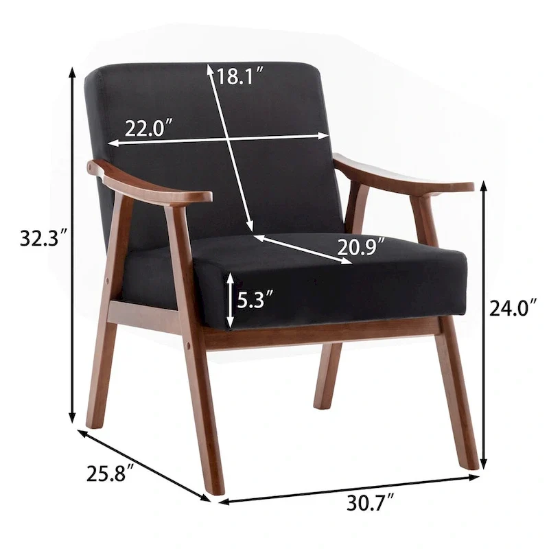 Mid-Century Modern Accent Chair with Solid Wood Frame, Set of 1