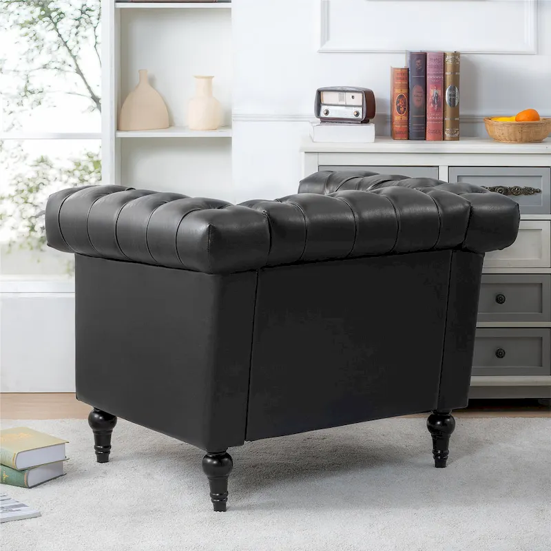 Black Modern 39 Tufted Accent Chair with Nailheads