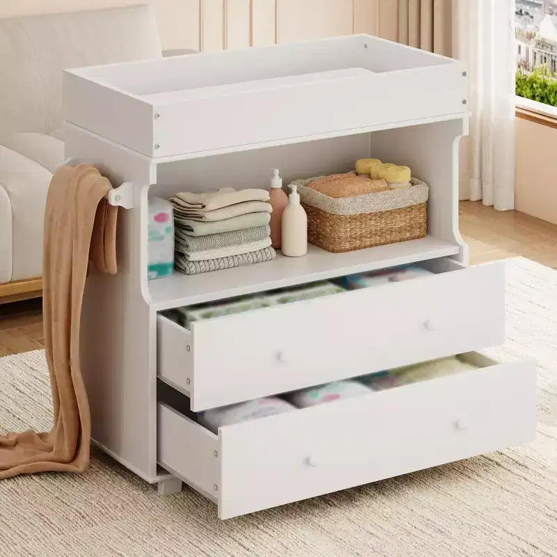 Baby Changing Table Dresser with 2/4 Drawers, Modern Nursery Dresser & Diaper Changing Station with Open Storage Space for Bedroom & Baby Room