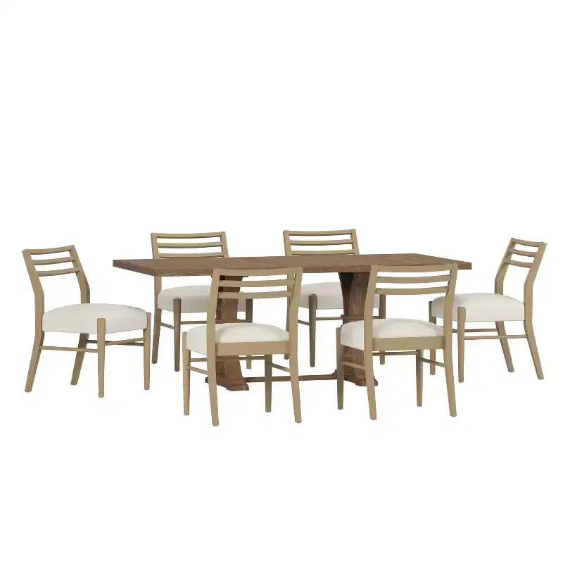Christopher Knight Home 7pc Fernleaf Upholstered Expandable Dining Set Natural Brown/Light Ash/Light Beige Tweed