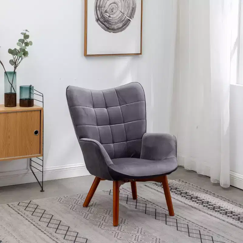 Modern Tufted Accent Chair with Ottoman, Upholstered Wingback Arm Chair for Living Room, Reading Chair for Bedroom or Apartment-Panipeachy