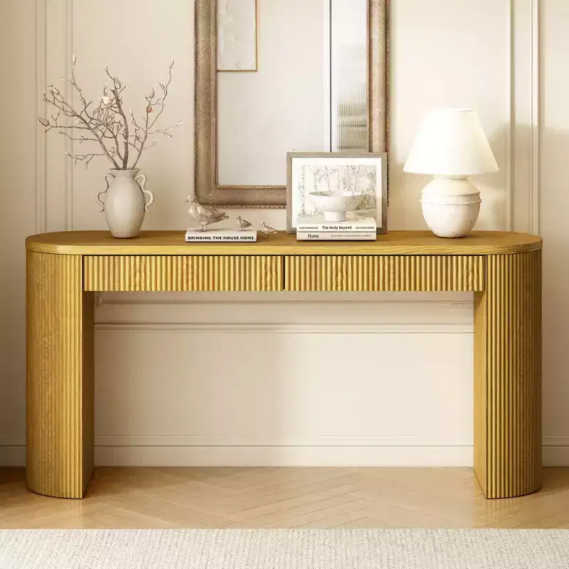 58.2IN Console Table with Adjustable Arched Sturdy Legs, Entryway Table with Large Top and Dual Drawers, Accent Table for Living Room
