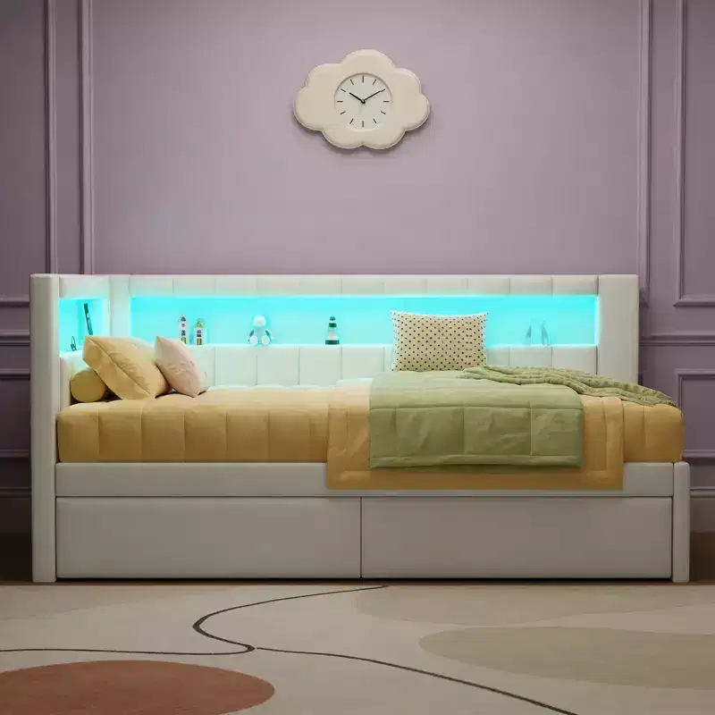 Luxystar Twin Size Linen Upholstered Platform Bed with 2 Drawers