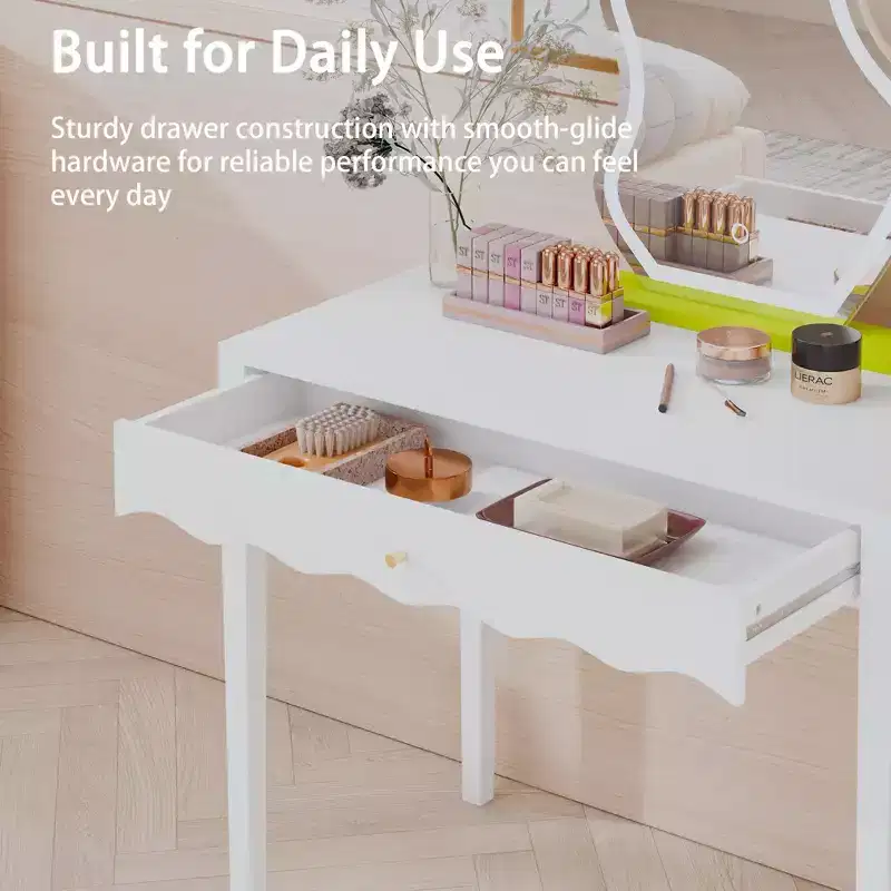 White Makeup Vanity Dressing Table with Drawer, Compact Writing Desk & Entryway Console Table (Table Only)