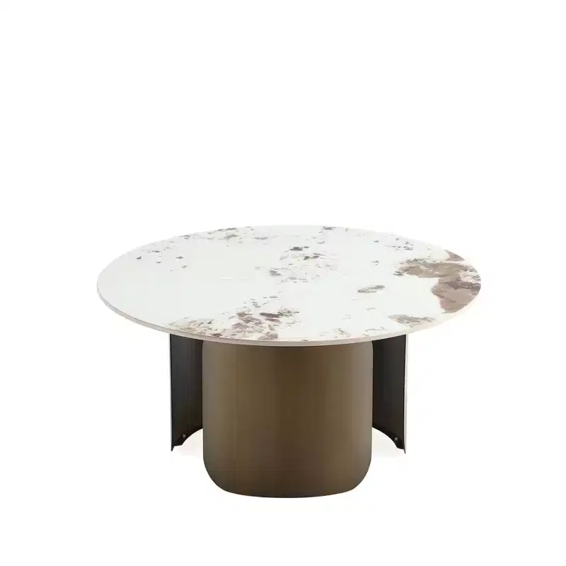 Round Sintered Stone Coffee Table Gold Brushed Steel Pedestal Base 31.5
