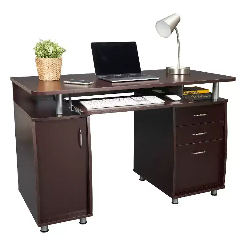 Complete Workstation Computer Desk with Storage Brown - Techni Mobili: L-Shaped Office Furniture with Cable Management