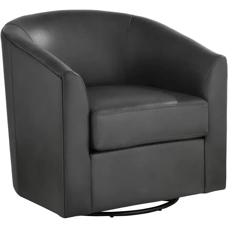 Studio 55D Barrel 30 3/4 Wide Dark Gray Faux Leather Swivel Chair