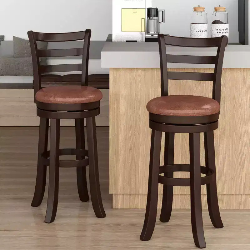 Costway 30 Bar Height Swivel Barstools Set of 2/4 with Back, Faux Leather Seat for Pub