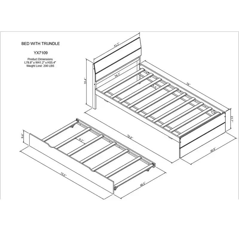 Modern Twin Bed Frame With Twin Trundle, Solid Wood Platform Bed With Headboard, No Box Spring Needed, Wooden Slats Supports, White