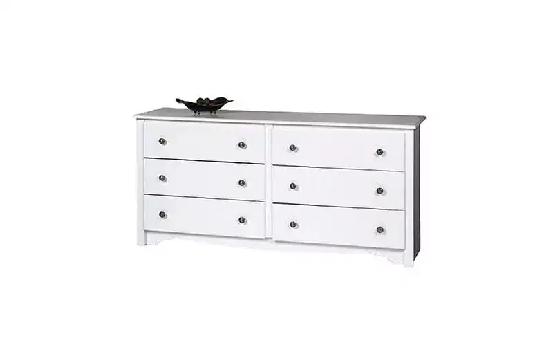6-Drawer Dresser in White, Modern Storage Cabinet with Metal Glides & Safety Stops
