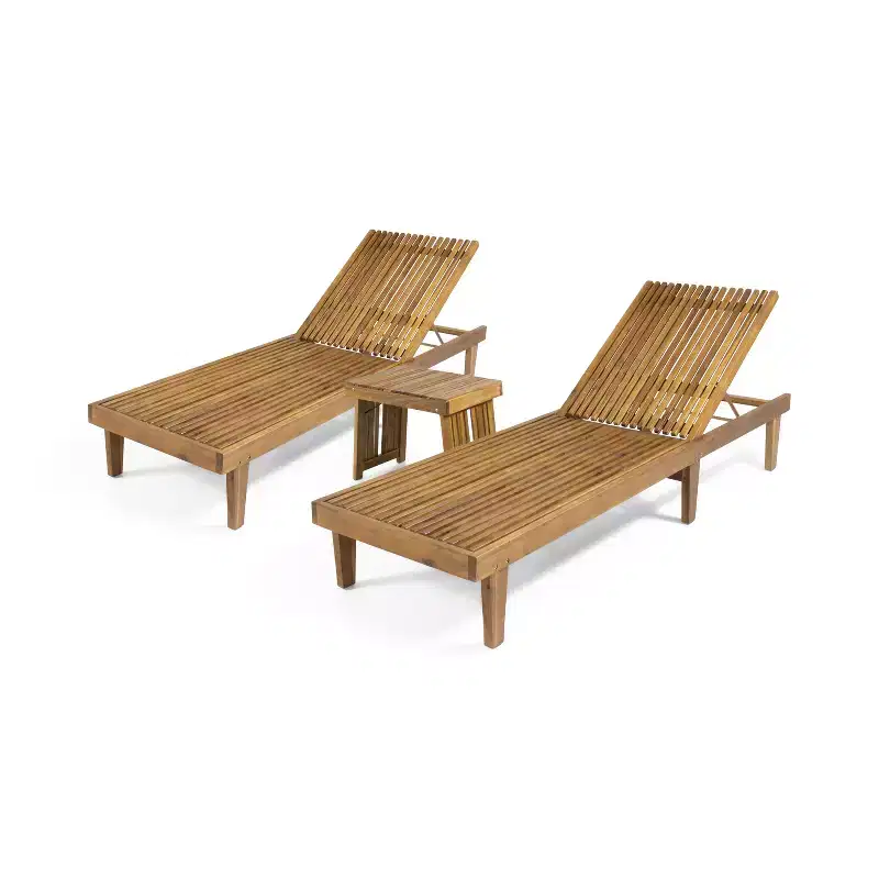 Christopher Knight Home Teresa Outdoor Acacia Wood 3 Piece Adjustable Chaise Lounge Chat Set