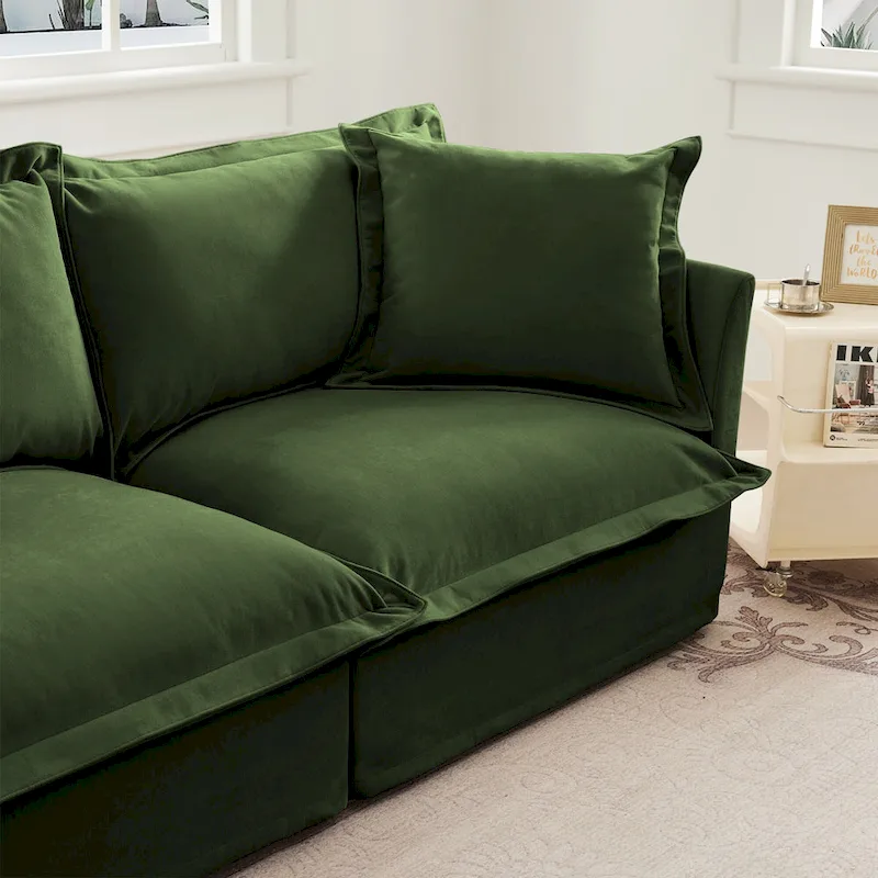120 Chenille L-Shaped Sectional with Convertible Ottoman & 2 Pillows and 3-Seater Cloud Couch