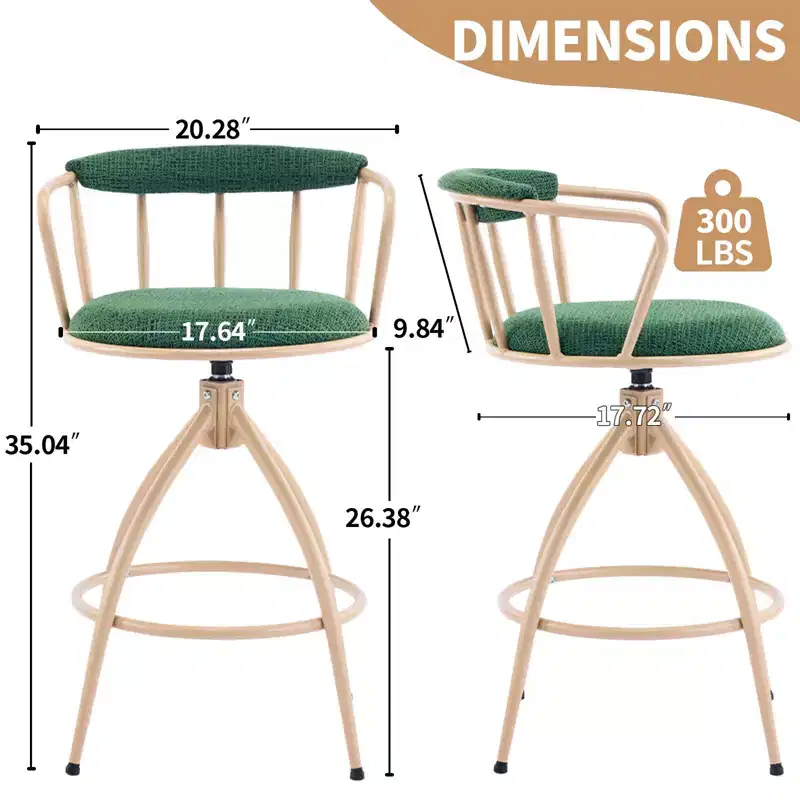 Karl Home 2 Piece Set of Green Swivel Bar Stools with Burlap Seat and Khaki Powder - Coated Iron Legs