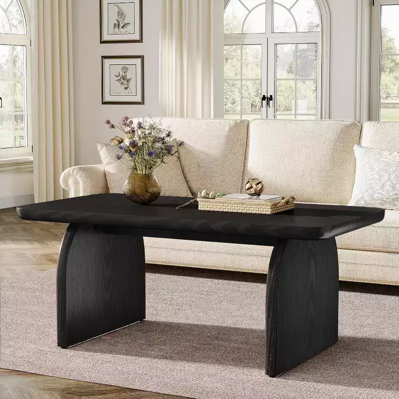 47-Inch Wood Farmhouse Rectangle Coffee Table, Low Cocktail Tea Table, Easy Assembly