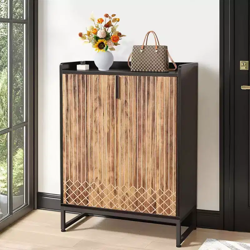 TUYOHW 5-Tier Modern Shoe Cabinet with Doors,Holds 20 Pairs Shoe Storage Organizer with Adjustable Shelves,Entryway Hallway Cabinet,Brown & Black