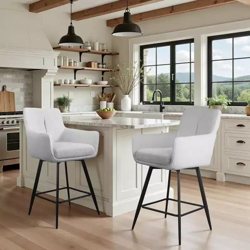 Art Leon Set of 2 Fabric Swivel Counter Height Barstools