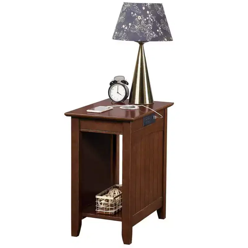 Rectangle Wood End Table with Built-In Charging Station, 2 Outlets & 2 USB Ports, Black