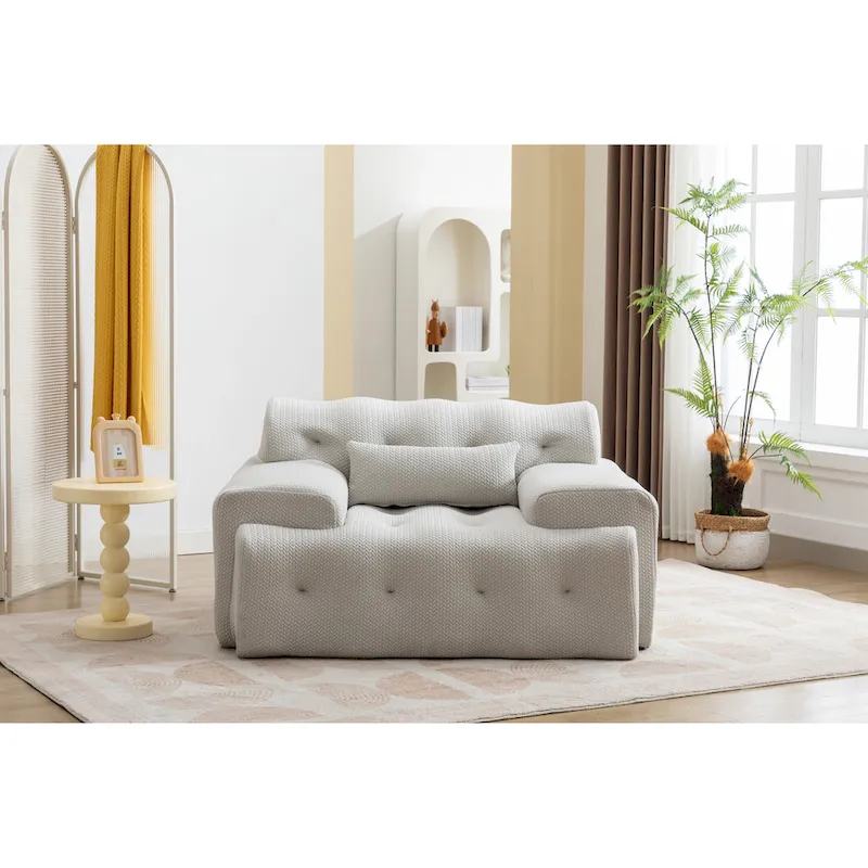 Beige Button-Tufted Accent Chair with High-Density Foam Cushion