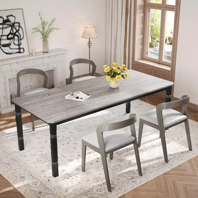 Rectangular Dining Table, Seats 6-8, Modern Industrial Wood Top & Metal Legs