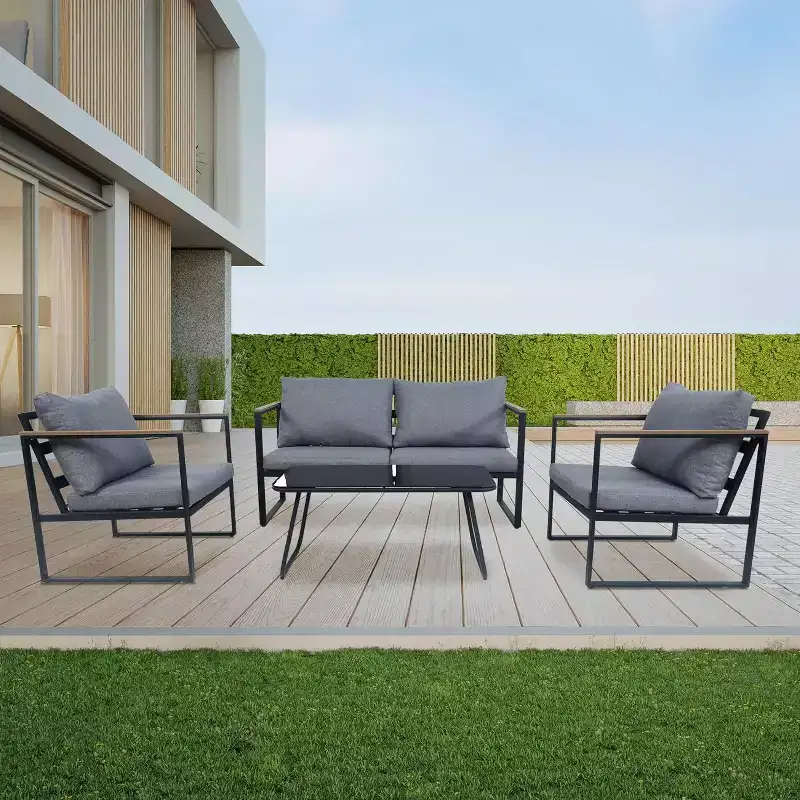 Tree City 4-Piece Patio Furniture Set with Coffee Table, Modern Outdoor Sofa Conversation Set, Gray
