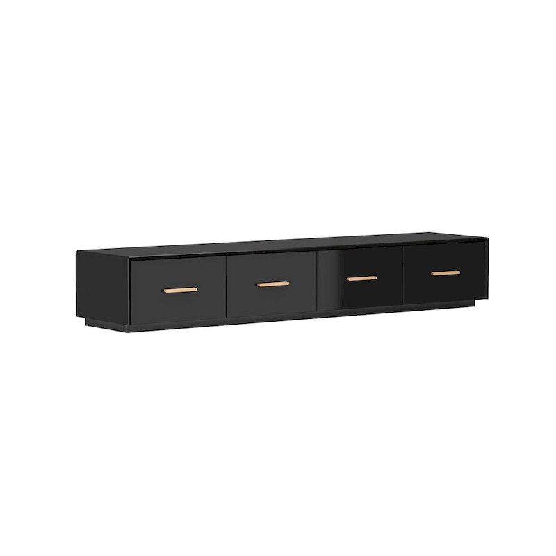 Black Entertainment Center Spacious Luxurious TV Stand Golden Accents - 70.9