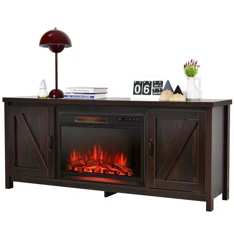 59 in Fireplace TV Stand with 25 in 1350W Electric Fireplace Heater and Remote Control, Fits TVs up to 65 in