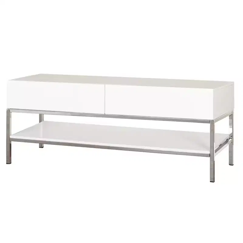 White Gloss Modern TV Stand with Metal Base, Fits TVs up to 60