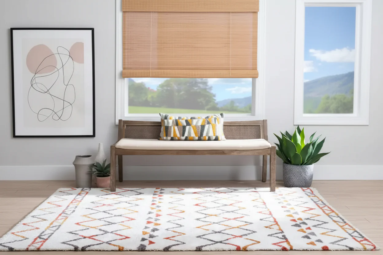 52-Inch Boho Cane Back Upholstered Bench - Brown Rubberwood